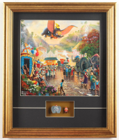 Thomas Kinkade "Dumbo the Flying Elephant" Custom Framed Print Display with (2) 1960 Dumbo Figurines at PristineAuction.com