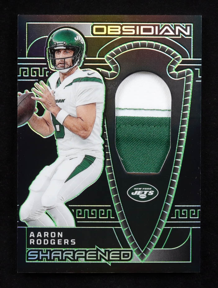 Aaron Rodgers 2023 Panini Obsidian Sharpened Swatches Electric Etch Green #13 #17/25 at PristineAuction.com Aaron Rodgers 2023 Panini Obsidian Sharpened Swatches Electric Etch Green #13 #17/25 at PristineAuction.com
