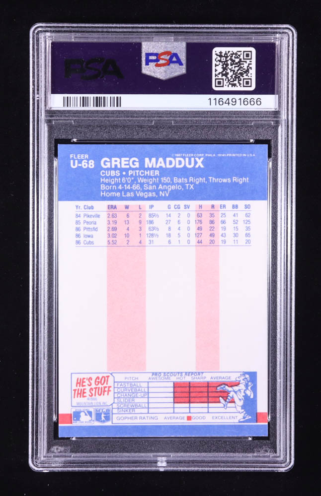 Greg Maddux 1987 Fleer Update #U68 XRC (PSA 9) at PristineAuction.com Greg Maddux 1987 Fleer Update #U68 XRC (PSA 9) at PristineAuction.com