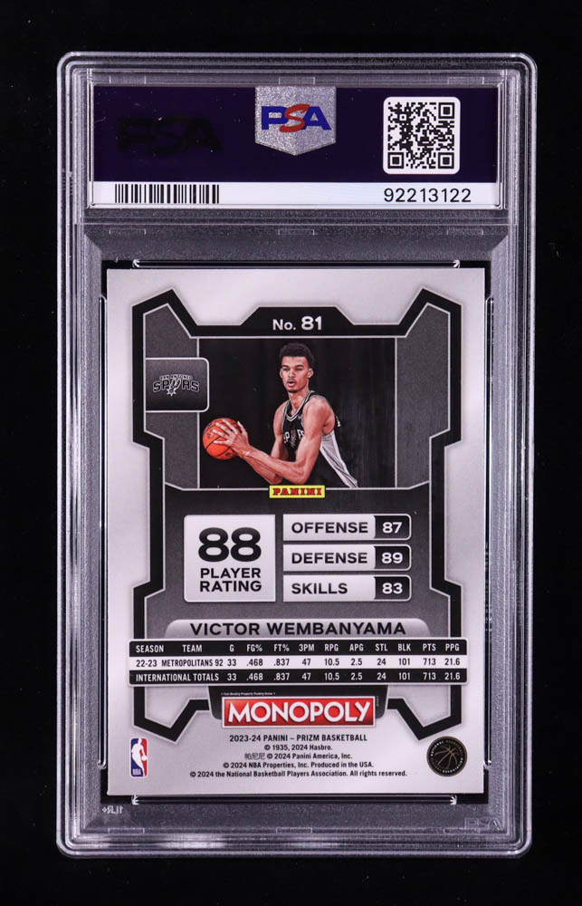 Victor Wembanyama 2023-24 Panini Prizm Monopoly #81 RC (PSA 10) at PristineAuction.com Victor Wembanyama 2023-24 Panini Prizm Monopoly #81 RC (PSA 10) at PristineAuction.com