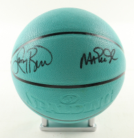 Larry Bird & Magic Johnson Signed Tiffany & Co. x Spalding Basketball with All Wood Stand (Beckett & PSA) at PristineAuction.com