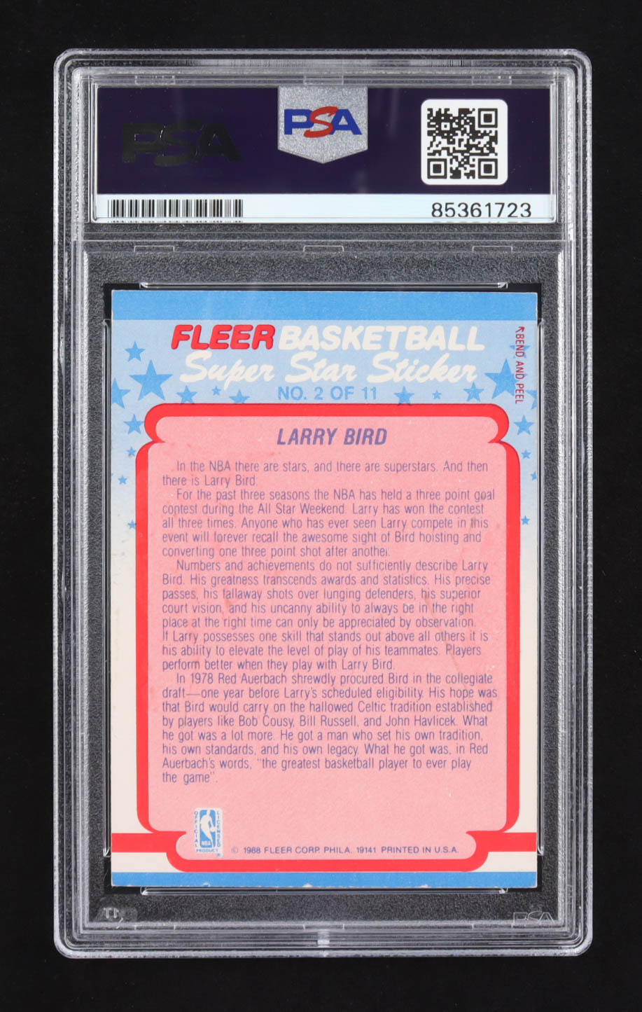 Larry Bird Signed 1988 Fleer Sticker #2 (PSA | Autograph Graded PSA 10) at PristineAuction.com Larry Bird Signed 1988 Fleer Sticker #2 (PSA | Autograph Graded PSA 10) at PristineAuction.com