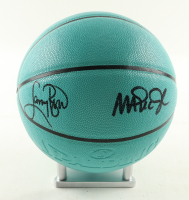 Larry Bird & Magic Johnson Signed Tiffany & Co. x Spalding Basketball with All Wood Stand (Beckett & PSA) at PristineAuction.com