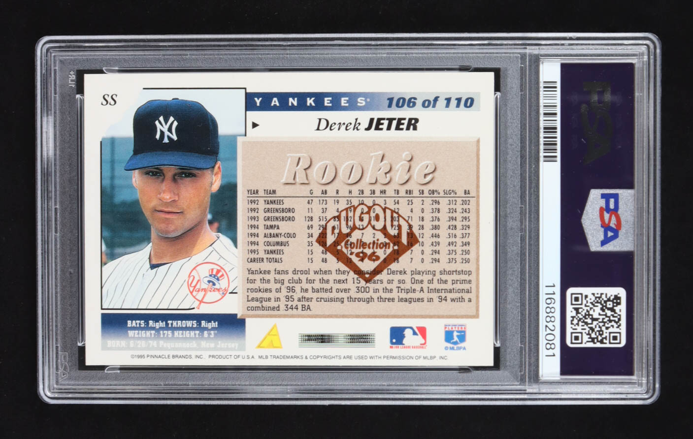 Derek Jeter 1996 Score Rookie Dugout Collection Series 1 #106 RC (PSA 9) at PristineAuction.com Derek Jeter 1996 Score Rookie Dugout Collection Series 1 #106 RC (PSA 9) at PristineAuction.com