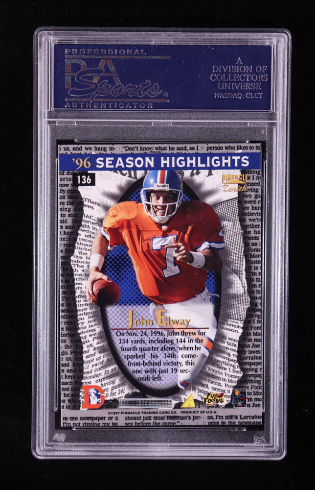 John Elway 1997 Zenith Artist's Proofs #136 SH (PSA 10) at PristineAuction.com John Elway 1997 Zenith Artist's Proofs #136 SH (PSA 10) at PristineAuction.com