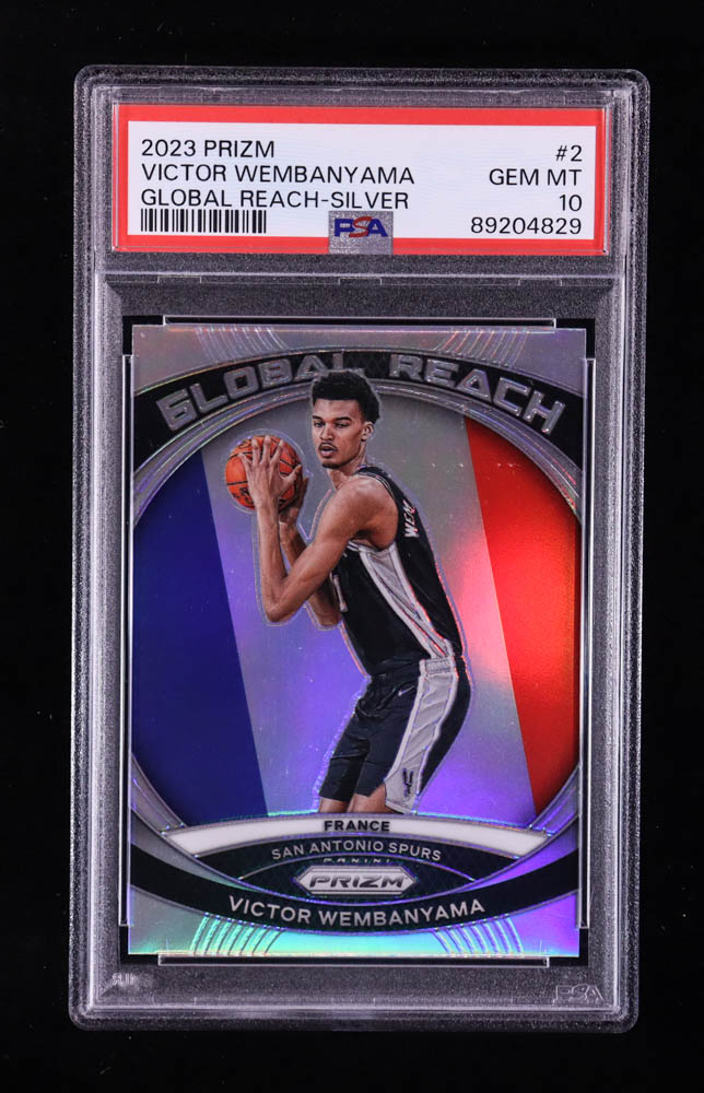 Victor Wembanyama 2023-24 Panini Prizm Global Reach Prizms Silver #2 RC (PSA 10) at PristineAuction.com Victor Wembanyama 2023-24 Panini Prizm Global Reach Prizms Silver #2 RC (PSA 10) at PristineAuction.com