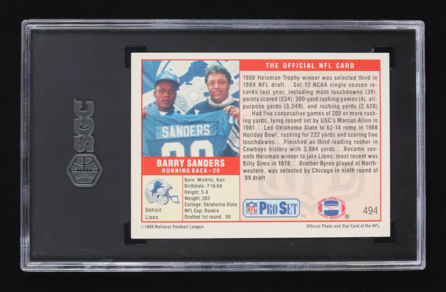 Barry Sanders 1989 Pro Set #494 RC (SGC 9) at PristineAuction.com Barry Sanders 1989 Pro Set #494 RC (SGC 9) at PristineAuction.com
