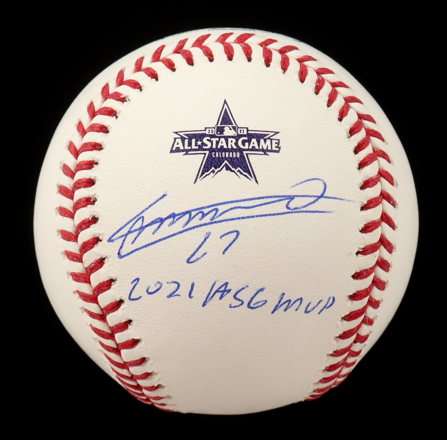 Vladimir Guerrero Jr. Signed 2021 All-Star Game Baseball With Display Case Inscribed “2021 ASG MVP” (Beckett) at PristineAuction.com Vladimir Guerrero Jr. Signed 2021 All-Star Game Baseball With Display Case Inscribed “2021 ASG MVP” (Beckett) at PristineAuction.com