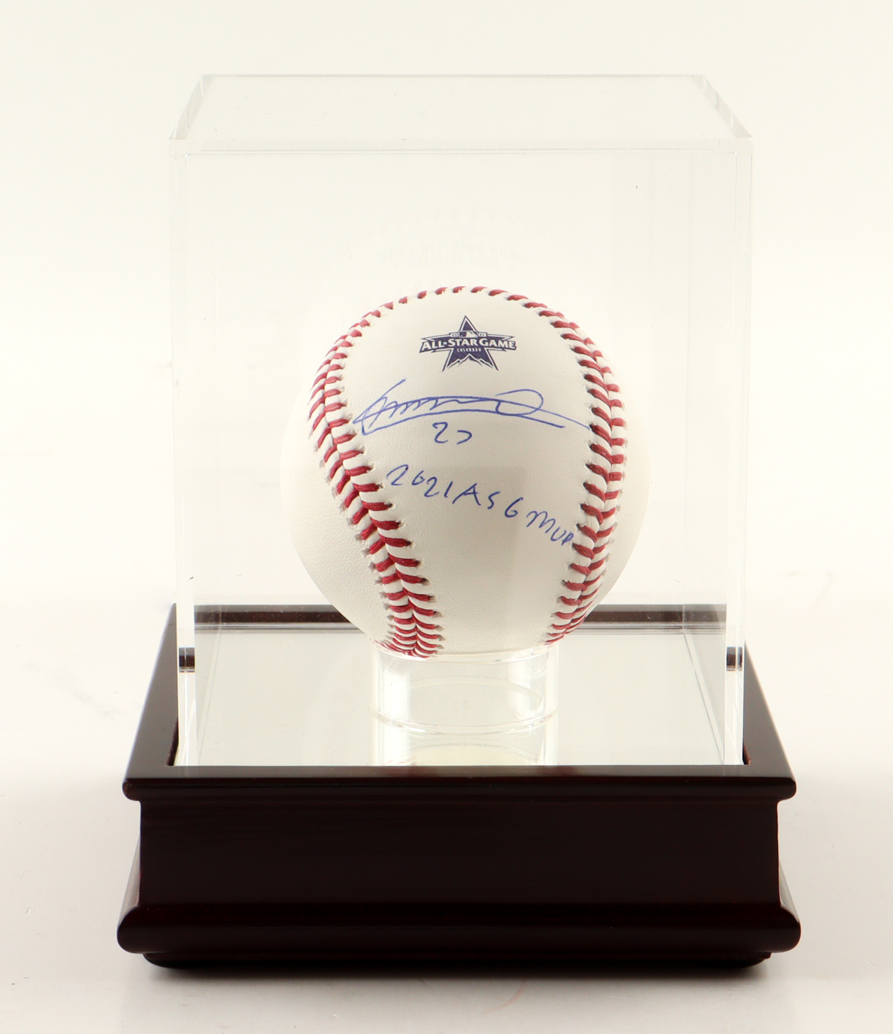 Vladimir Guerrero Jr. Signed 2021 All-Star Game Baseball With Display Case Inscribed “2021 ASG MVP” (Beckett) at PristineAuction.com Vladimir Guerrero Jr. Signed 2021 All-Star Game Baseball With Display Case Inscribed “2021 ASG MVP” (Beckett) at PristineAuction.com