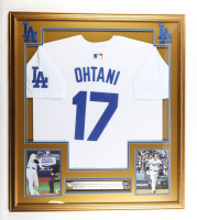 Shohei Ohtani Custom Framed Jersey Display With Ohtani MVP Pin & World Series Champions Pin at PristineAuction.com