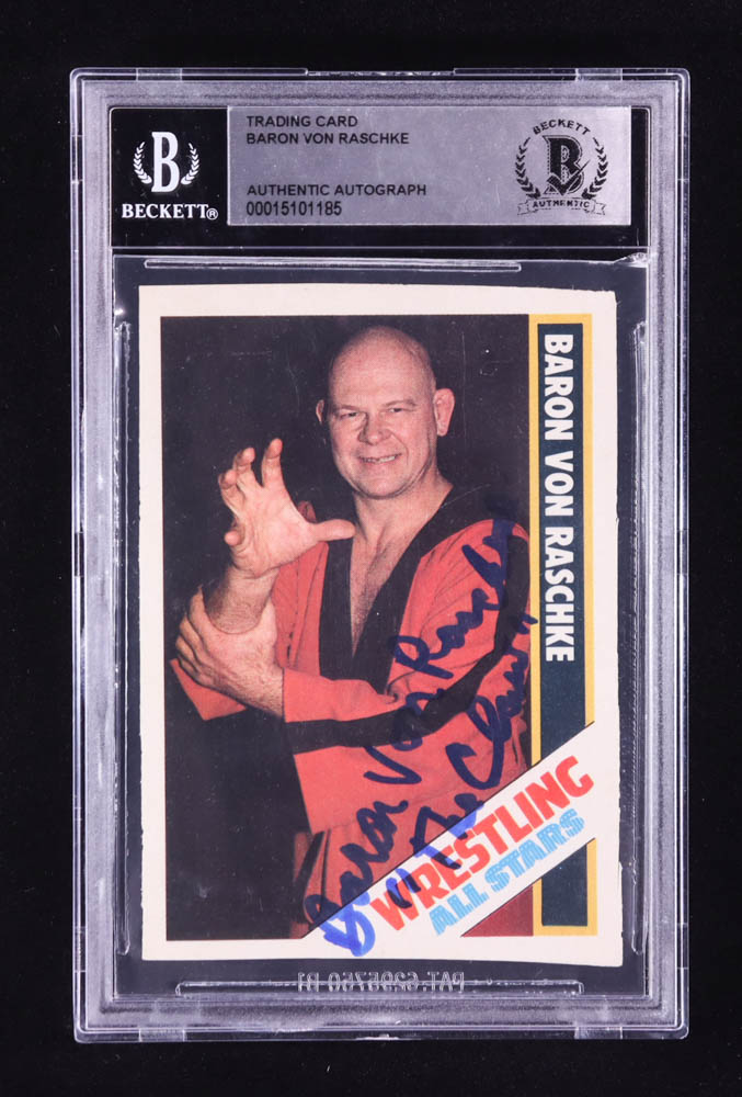 Baron von Raschke Twice-Signed 1985 Wrestling All-Stars #13 Inscribed "The Claw" (BGS) at PristineAuction.com Baron von Raschke Twice-Signed 1985 Wrestling All-Stars #13 Inscribed "The Claw" (BGS) at PristineAuction.com