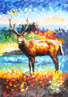 "Elk at Dawn" 25x36 Original Oil Painting on Linen by Rodney Weng (Weng) at PristineAuction.com