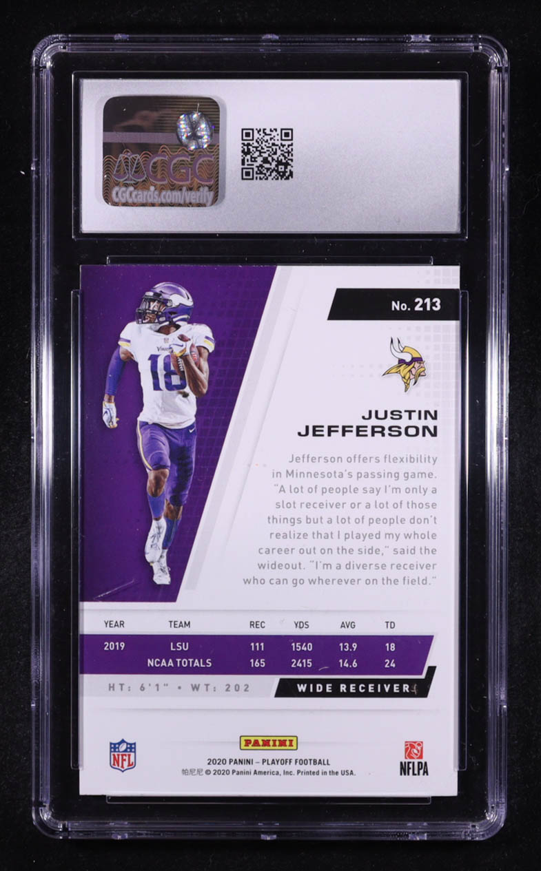 Justin Jefferson 2020 Panini Playoff #213 RC (CGC 9) at PristineAuction.com Justin Jefferson 2020 Panini Playoff #213 RC (CGC 9) at PristineAuction.com