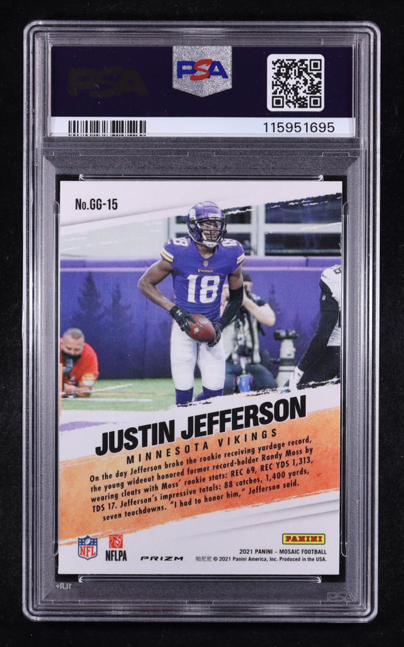 Justin Jefferson 2021 Panini Got Game ? Green Mosaic #GG-15 (PSA 10) at PristineAuction.com Justin Jefferson 2021 Panini Got Game ? Green Mosaic #GG-15 (PSA 10) at PristineAuction.com