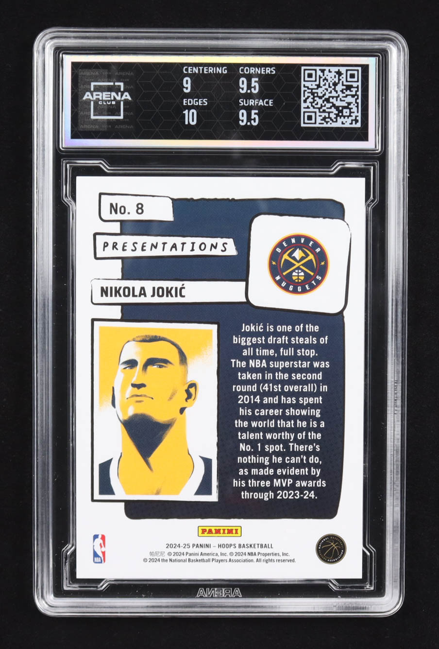 Nikola Jokic 2024-25 Hoops Presentations #8 (Arena 9.5) at PristineAuction.com Nikola Jokic 2024-25 Hoops Presentations #8 (Arena 9.5) at PristineAuction.com
