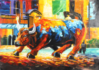 "Charging Bull" 25x36 Original Oil Painting on Linen by Rodney Weng (Weng) at PristineAuction.com