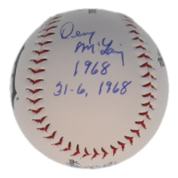 Denny McLain Signed Tigers Logo Baseball Inscribed "1968" & "31-6 1968" (Authentic Ink) at PristineAuction.com