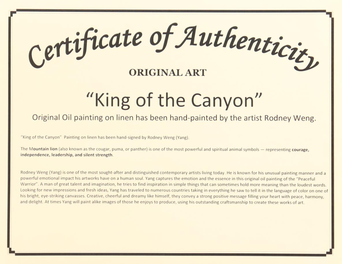 "King of the Canyon" 25x36 Original Oil Painting on Linen by Rodney Weng (Weng) at PristineAuction.com "King of the Canyon" 25x36 Original Oil Painting on Linen by Rodney Weng (Weng) at PristineAuction.com