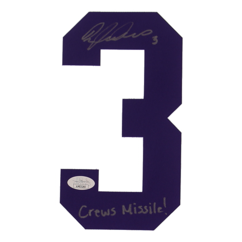Dylan Crews Signed #3 Jersey Number Patch Inscribed "Crews Missile!" (JSA) at PristineAuction.com Dylan Crews Signed #3 Jersey Number Patch Inscribed "Crews Missile!" (JSA) at PristineAuction.com