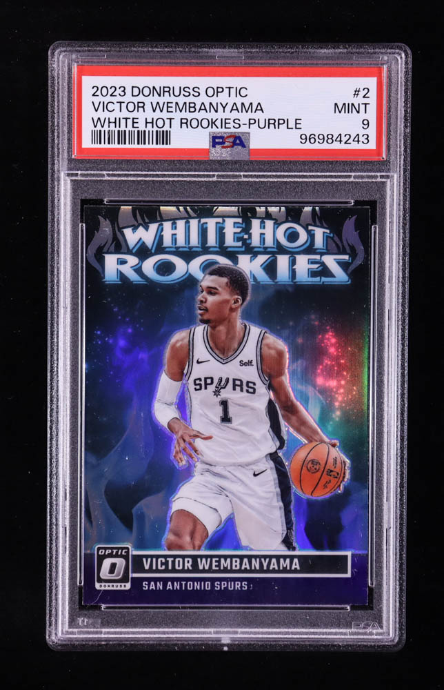Victor Wembanyama 2023-24 Donruss Optic White Hot Rookies Purple #2 RC (PSA 9) at PristineAuction.com Victor Wembanyama 2023-24 Donruss Optic White Hot Rookies Purple #2 RC (PSA 9) at PristineAuction.com