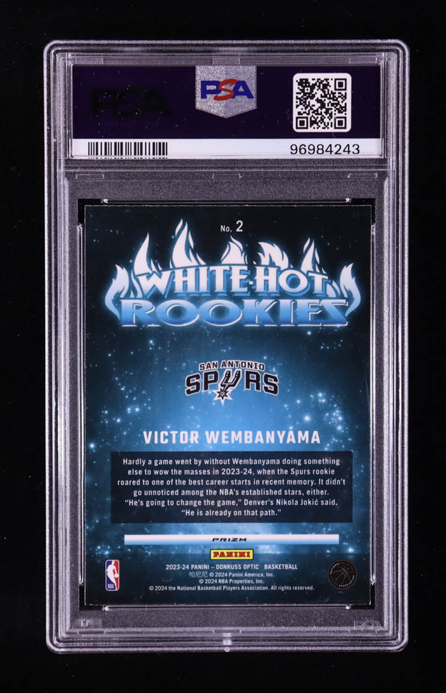 Victor Wembanyama 2023-24 Donruss Optic White Hot Rookies Purple #2 RC (PSA 9) at PristineAuction.com Victor Wembanyama 2023-24 Donruss Optic White Hot Rookies Purple #2 RC (PSA 9) at PristineAuction.com