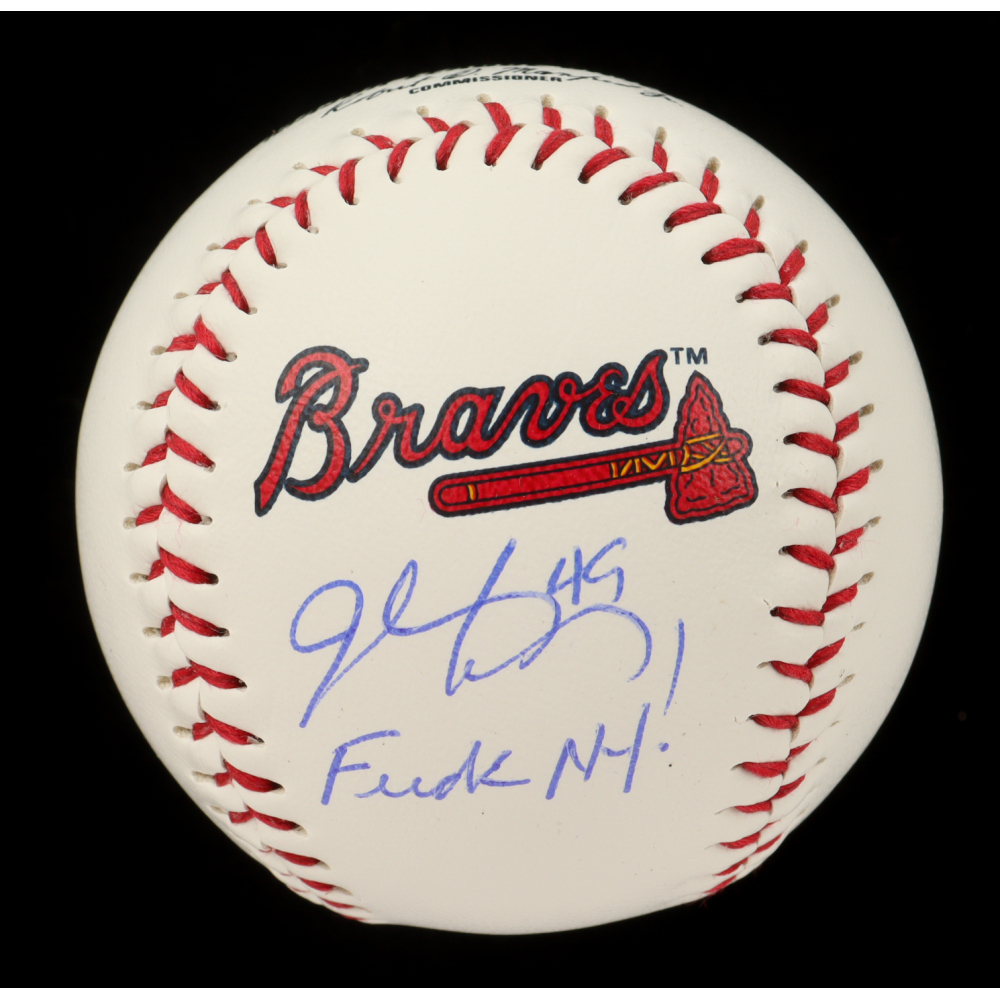 John Rocker Signed OML Braves Logo Baseball Inscribed "F*** NY!" (Wilder Side of Sports) at PristineAuction.com
