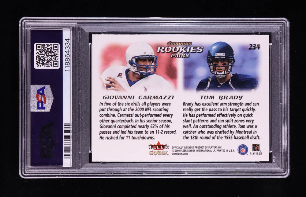 Tom Brady / Giovanni Carmazzi 2000 SkyBox Dominion #234 RC (PSA 9) at PristineAuction.com Tom Brady / Giovanni Carmazzi 2000 SkyBox Dominion #234 RC (PSA 9) at PristineAuction.com