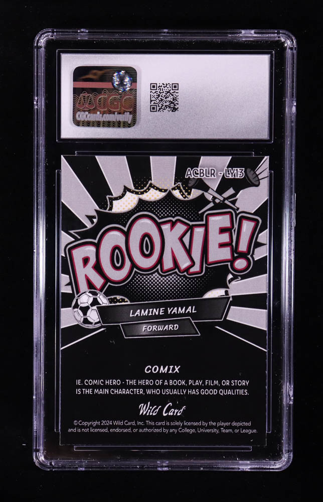 Lamine Yamal 2024 Wild Card Black Label Comix Rookie! Black Lazers #LY13 RC #1/1 (CGC 10) at PristineAuction.com Lamine Yamal 2024 Wild Card Black Label Comix Rookie! Black Lazers #LY13 RC #1/1 (CGC 10) at PristineAuction.com