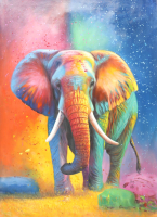 "Majestic Elephant" 25x36 Original Oil Painting on Linen by Rodney Weng (Weng) at PristineAuction.com