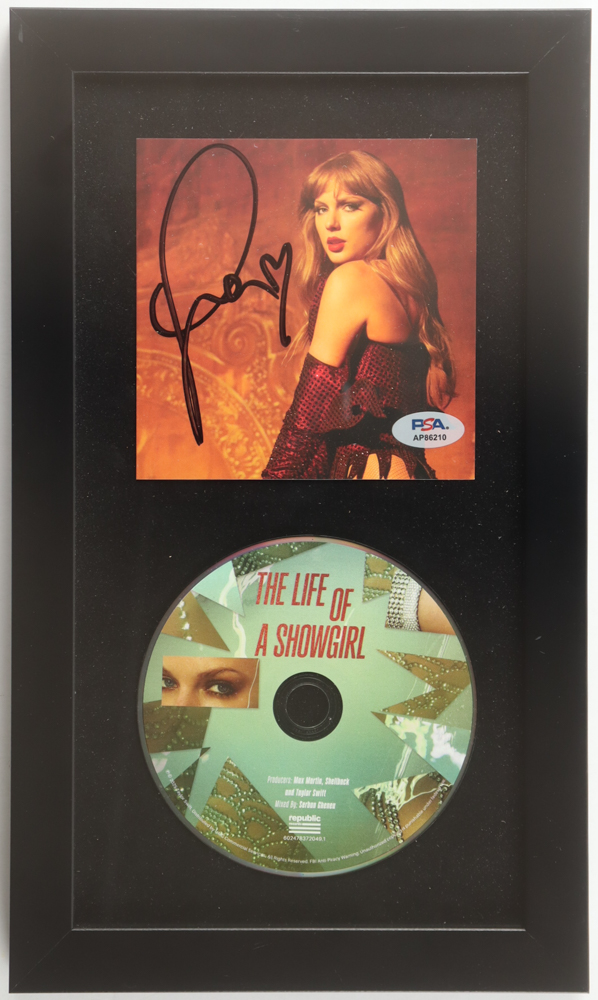 Taylor Swift Signed "The Life of a Showgirl" Custom Framed CD Insert Display (PSA) at PristineAuction.com Taylor Swift Signed "The Life of a Showgirl" Custom Framed CD Insert Display (PSA) at PristineAuction.com