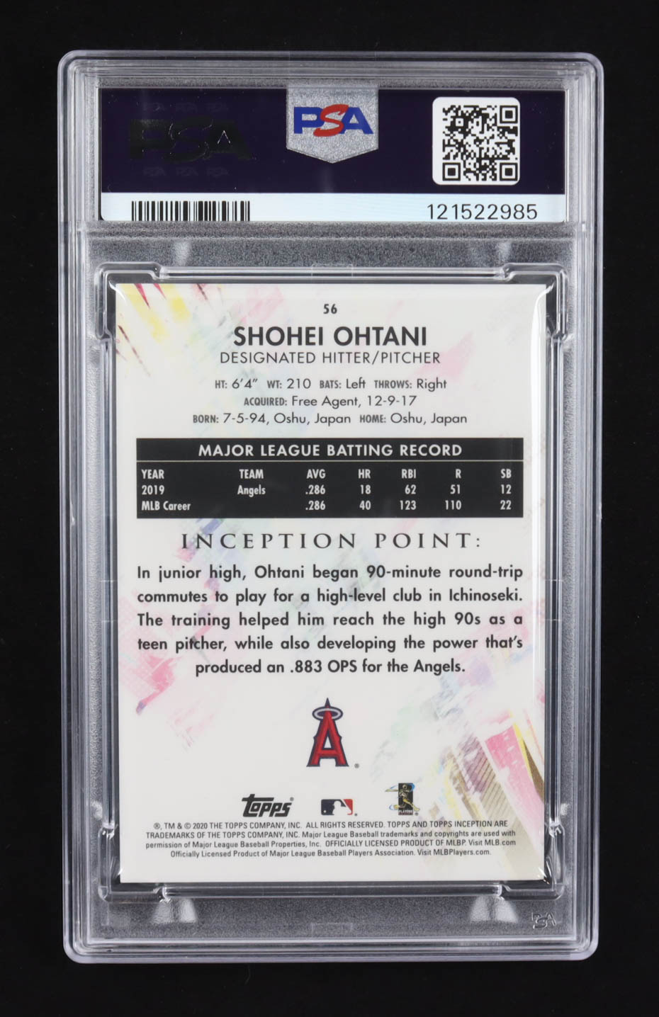 Shohei Ohtani 2020 Topps Inception Purple #56 #027/150 (PSA 8) at PristineAuction.com Shohei Ohtani 2020 Topps Inception Purple #56 #027/150 (PSA 8) at PristineAuction.com
