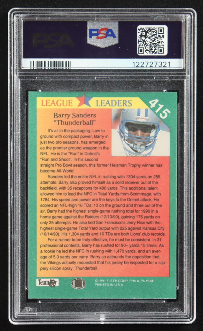 Barry Sanders 1991 Fleer #415 LL (PSA 9) at PristineAuction.com Barry Sanders 1991 Fleer #415 LL (PSA 9) at PristineAuction.com