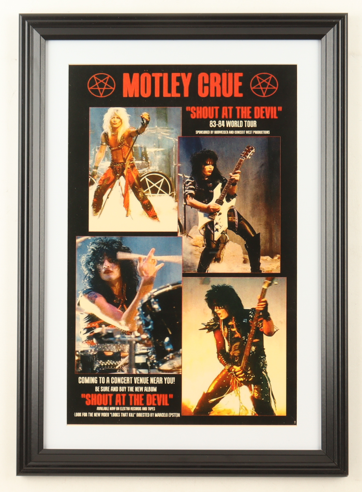 1983 "Motley Crue" Shout at the Devil World Tour Custom Framed Concert Poster at PristineAuction.com 1983 "Motley Crue" Shout at the Devil World Tour Custom Framed Concert Poster at PristineAuction.com