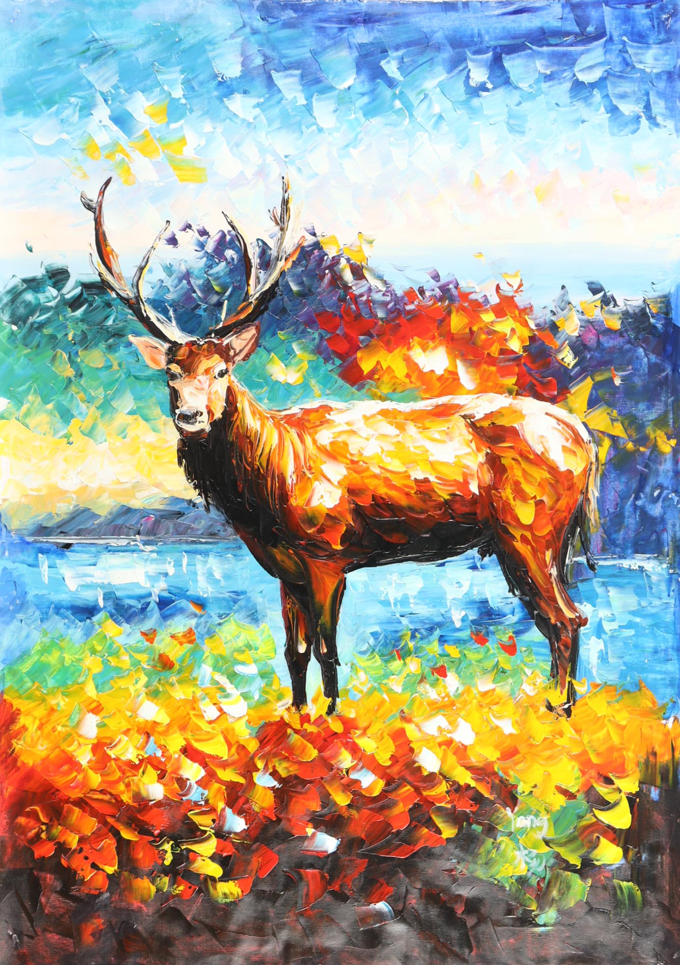 "Elk at Dawn" 25x36 Original Oil Painting on Linen by Rodney Weng (Weng) at PristineAuction.com "Elk at Dawn" 25x36 Original Oil Painting on Linen by Rodney Weng (Weng) at PristineAuction.com