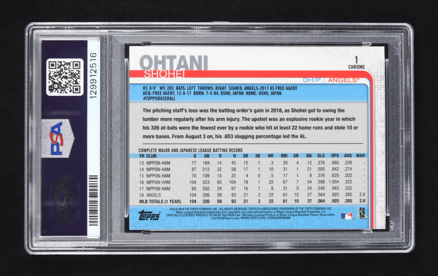 Shohei Ohtani 2019 Topps Chrome #1 (PSA 10) at PristineAuction.com Shohei Ohtani 2019 Topps Chrome #1 (PSA 10) at PristineAuction.com