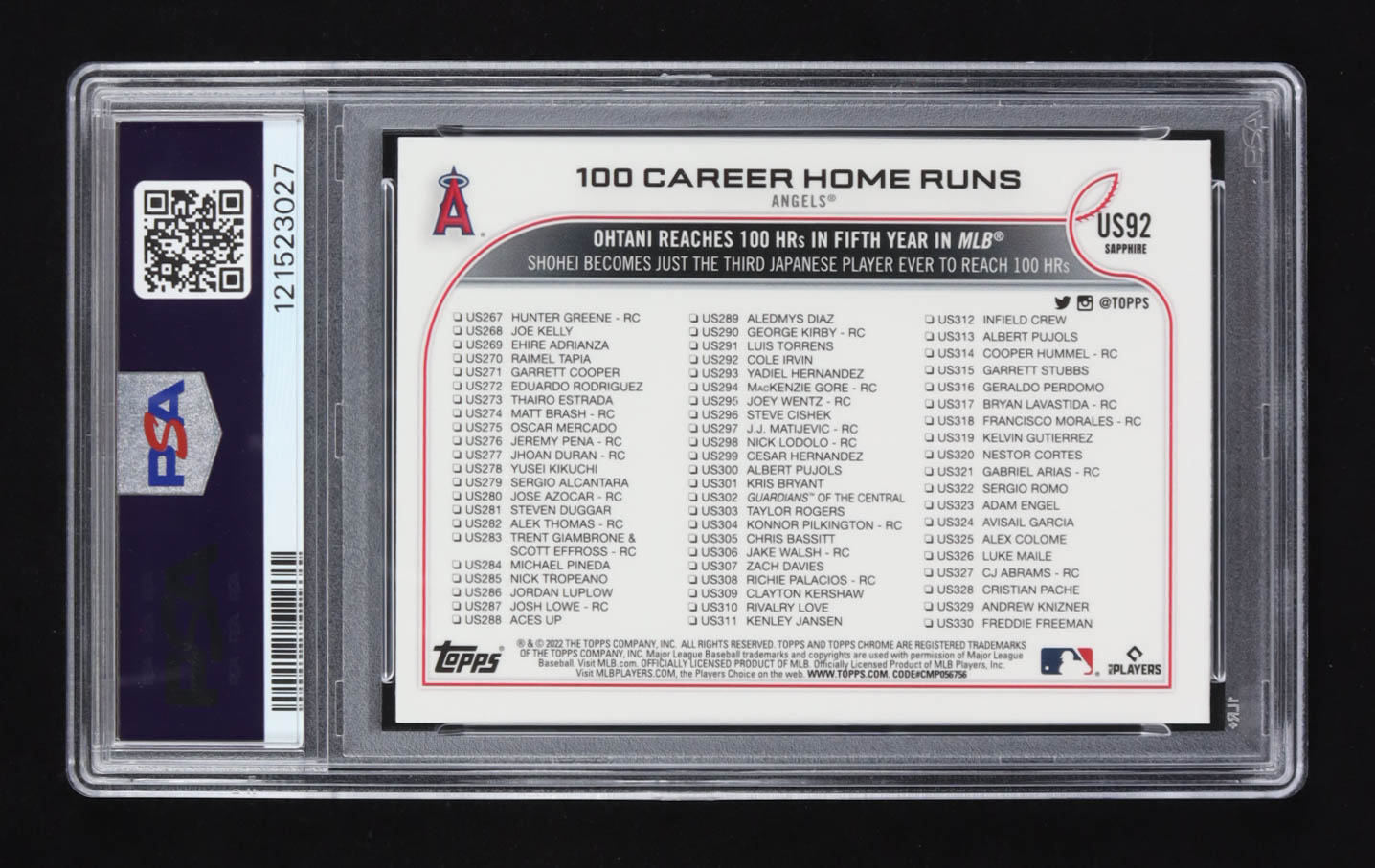 Shohei Ohtani 2022 Topps Chrome Update Sapphire #92 (PSA 10) at PristineAuction.com Shohei Ohtani 2022 Topps Chrome Update Sapphire #92 (PSA 10) at PristineAuction.com