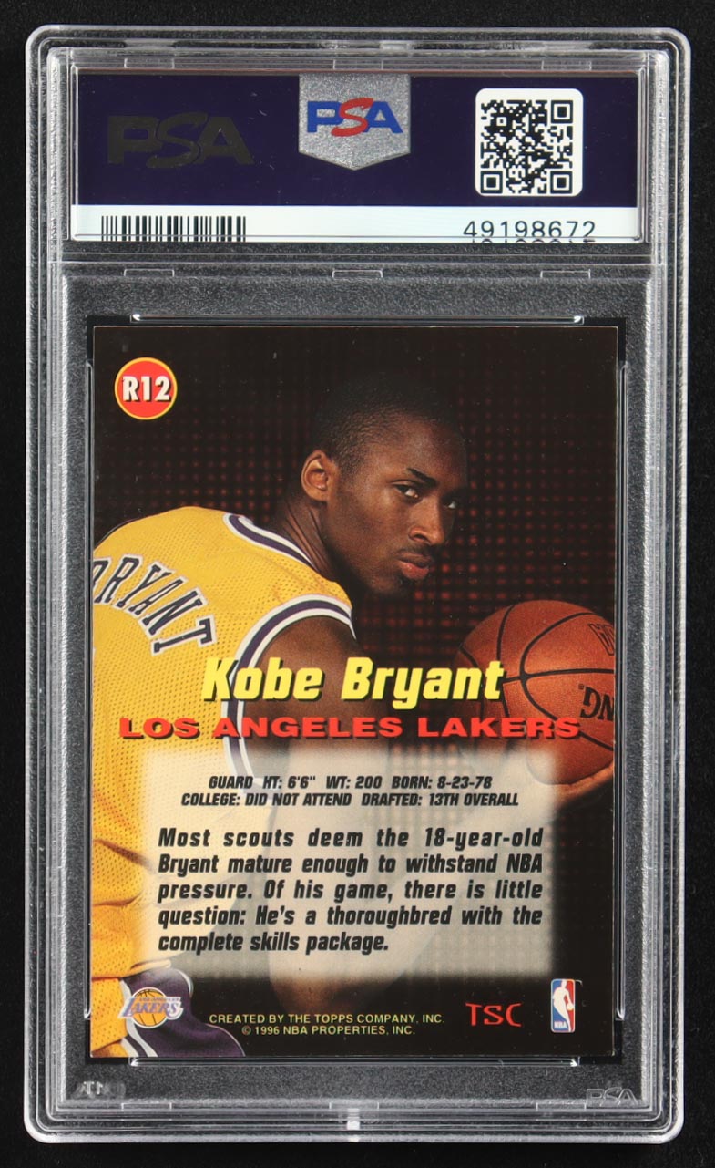 Kobe Bryant 1996-97 Stadium Club Rookies 1 #R12 RC (PSA 9) at PristineAuction.com Kobe Bryant 1996-97 Stadium Club Rookies 1 #R12 RC (PSA 9) at PristineAuction.com