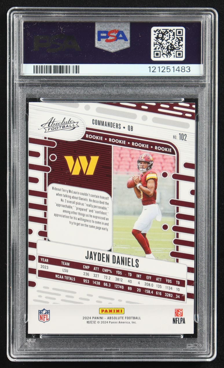 Jayden Daniels 2024 Absolute Blue #102 RC (PSA 9) at PristineAuction.com Jayden Daniels 2024 Absolute Blue #102 RC (PSA 9) at PristineAuction.com