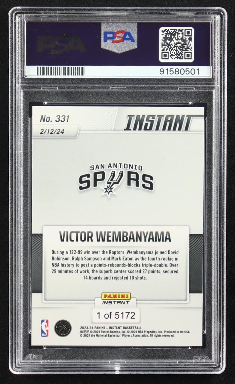 Victor Wembanyama 2023-24 Panini Instant #331 RC (PSA 10) at PristineAuction.com Victor Wembanyama 2023-24 Panini Instant #331 RC (PSA 10) at PristineAuction.com