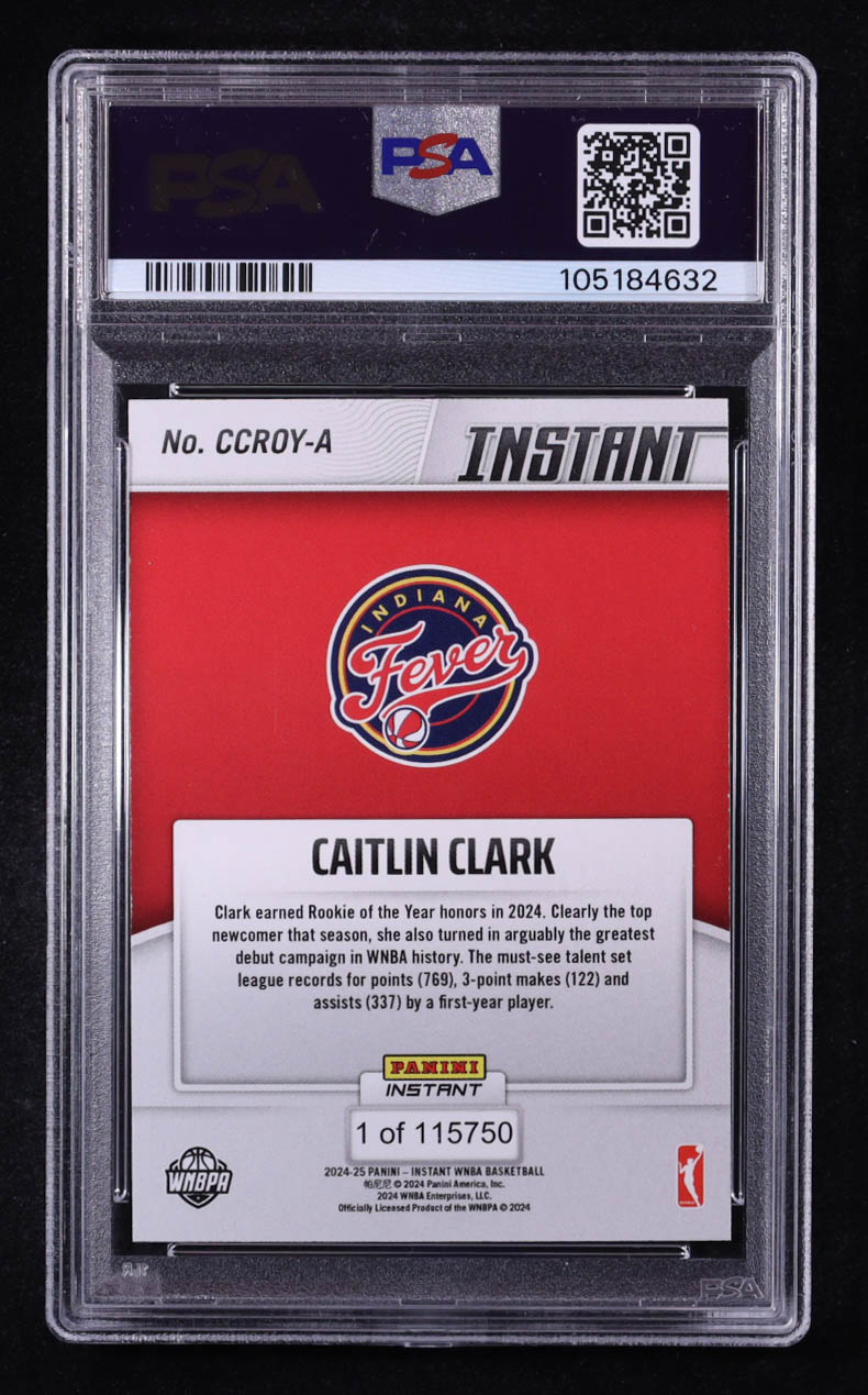 Caitlin Clark 2024 Panini Instant WNBA Caitlin Clark Rookie of the Year #CCROYA RC (PSA 9) at PristineAuction.com Caitlin Clark 2024 Panini Instant WNBA Caitlin Clark Rookie of the Year #CCROYA RC (PSA 9) at PristineAuction.com