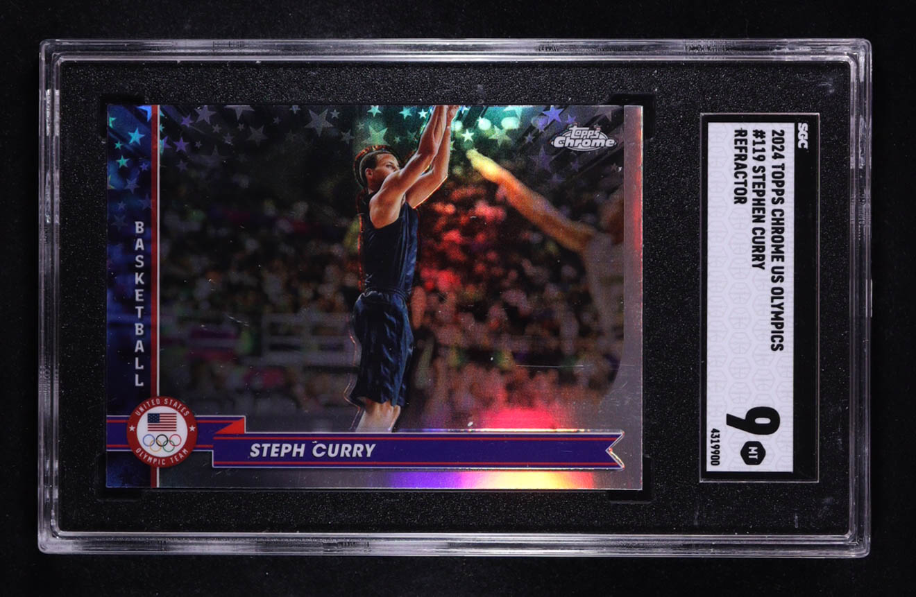 Stephen Curry 2024 Topps Chrome U.S. Olympic and Paralympic Hopefuls Refractors #119 (SGC 9) at PristineAuction.com Stephen Curry 2024 Topps Chrome U.S. Olympic and Paralympic Hopefuls Refractors #119 (SGC 9) at PristineAuction.com