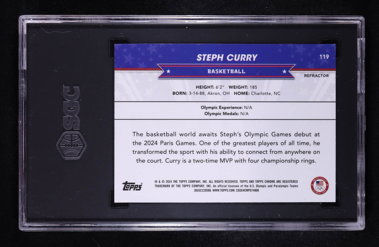 Stephen Curry 2024 Topps Chrome U.S. Olympic and Paralympic Hopefuls Refractors #119 (SGC 9) at PristineAuction.com Stephen Curry 2024 Topps Chrome U.S. Olympic and Paralympic Hopefuls Refractors #119 (SGC 9) at PristineAuction.com
