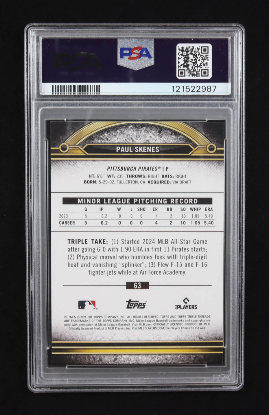 Paul Skenes 2024 Topps Triple Threads Tourmaline #63 RC #086/125 (PSA 8) at PristineAuction.com Paul Skenes 2024 Topps Triple Threads Tourmaline #63 RC #086/125 (PSA 8) at PristineAuction.com