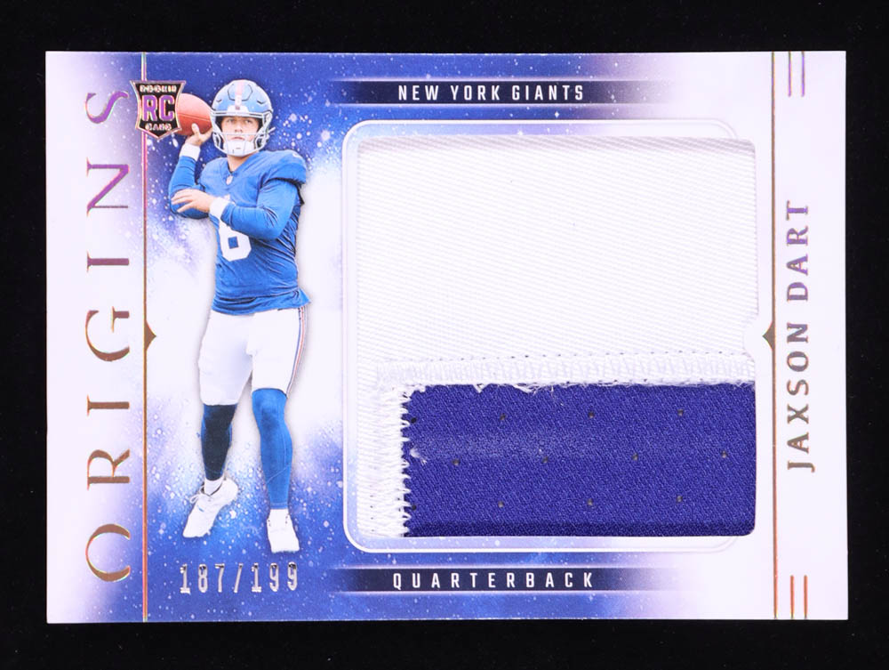 Jaxson Dart 2025 Panini Origins Rookie Jumbo Jerseys #21 #187/199 RC at PristineAuction.com Jaxson Dart 2025 Panini Origins Rookie Jumbo Jerseys #21 #187/199 RC at PristineAuction.com