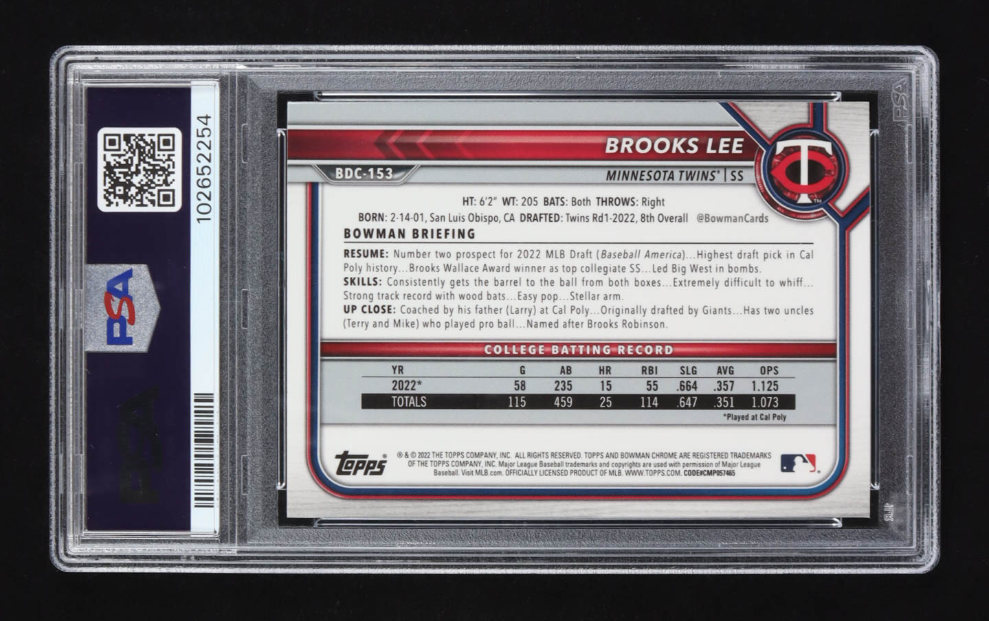 Brooks Lee 2022 Bowman Draft S/E #BDC-153 RC (PSA 10) at PristineAuction.com Brooks Lee 2022 Bowman Draft S/E #BDC-153 RC (PSA 10) at PristineAuction.com