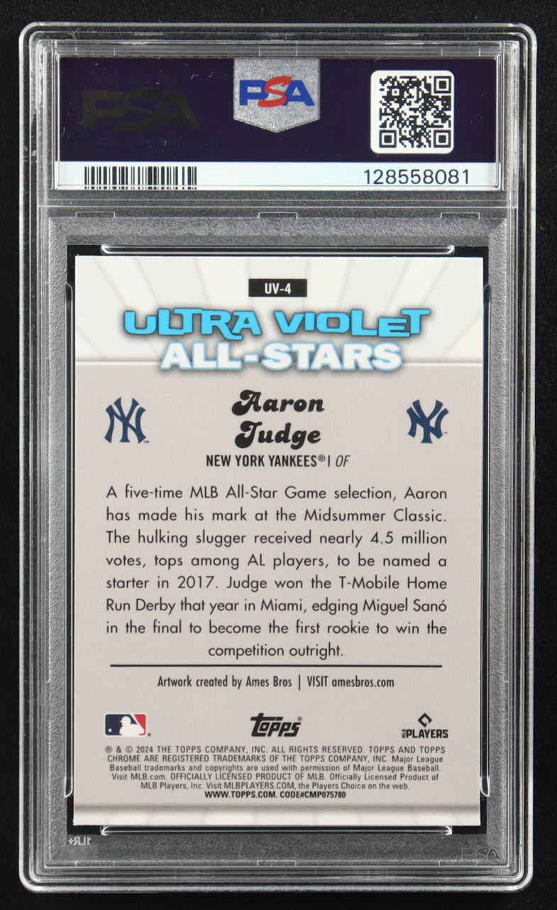 Aaron Judge 2024 Topps Chrome Ultra Violet All-Stars #UV4 (PSA 9) at PristineAuction.com Aaron Judge 2024 Topps Chrome Ultra Violet All-Stars #UV4 (PSA 9) at PristineAuction.com