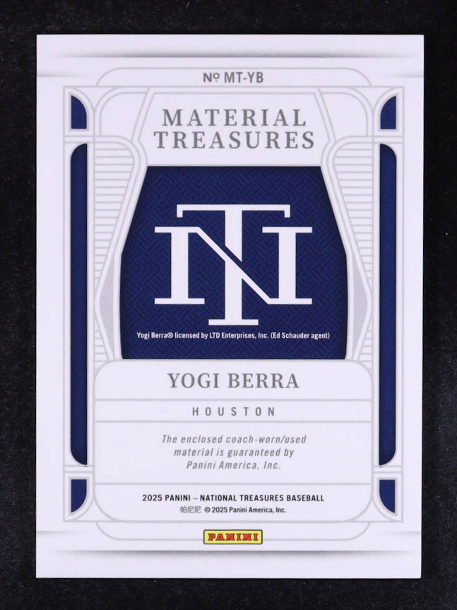 Yogi Berra 2025 Panini National Treasures Material Treasures Blue #35 #24/49 at PristineAuction.com Yogi Berra 2025 Panini National Treasures Material Treasures Blue #35 #24/49 at PristineAuction.com
