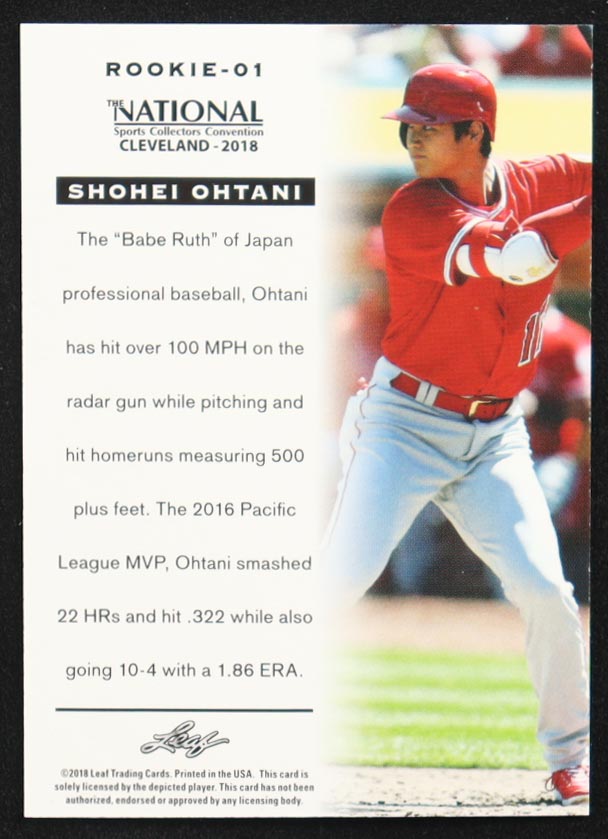 Shohei Ohtani 2018 Leaf National Convention Shohei Ohtani #Rookie01 RC at PristineAuction.com Shohei Ohtani 2018 Leaf National Convention Shohei Ohtani #Rookie01 RC at PristineAuction.com