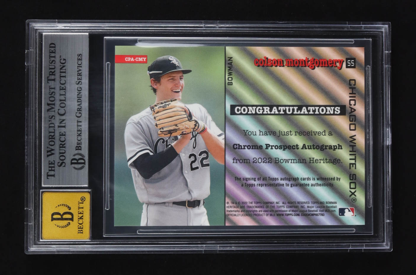 Colson Montgomery 2022 Bowman Heritage Chrome Prospect Autos #CPA-CMY RC (BGS | Autograph Graded BGS 10) at PristineAuction.com Colson Montgomery 2022 Bowman Heritage Chrome Prospect Autos #CPA-CMY RC (BGS | Autograph Graded BGS 10) at PristineAuction.com
