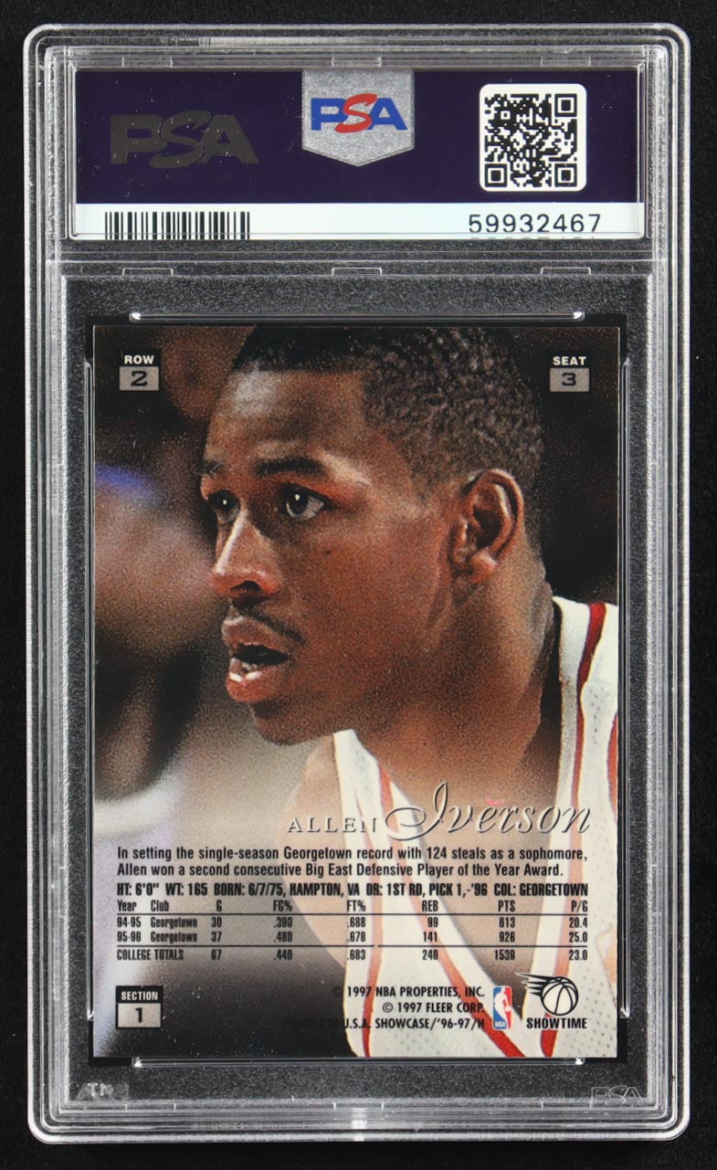 Allen Iverson 1996-97 Flair Showcase Row 2 #3 RC (PSA 9) at PristineAuction.com Allen Iverson 1996-97 Flair Showcase Row 2 #3 RC (PSA 9) at PristineAuction.com